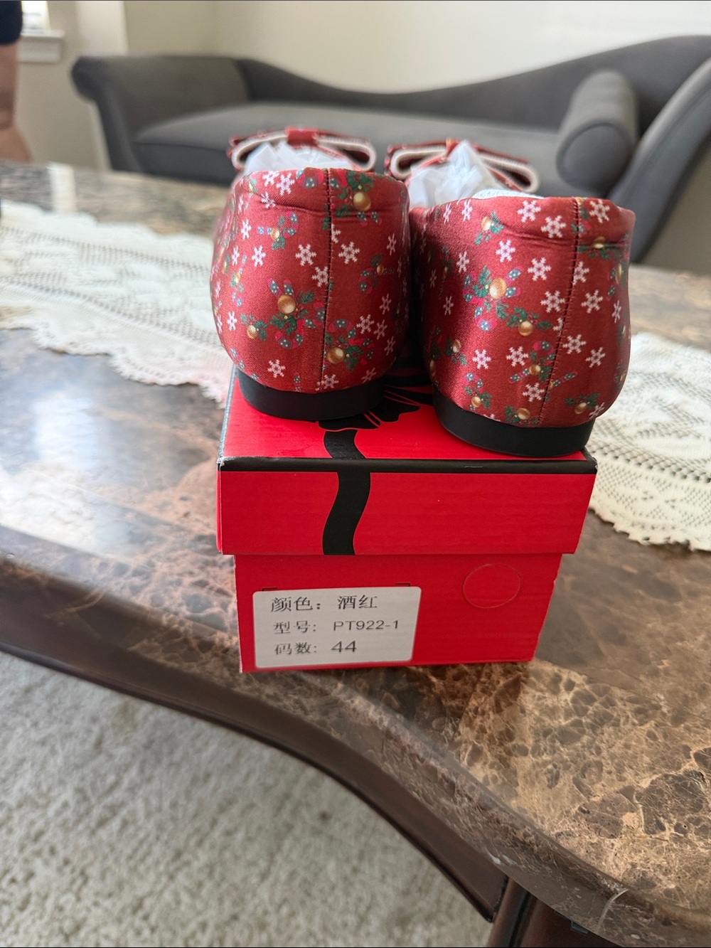 Red Floral Holiday Ballet Flats
